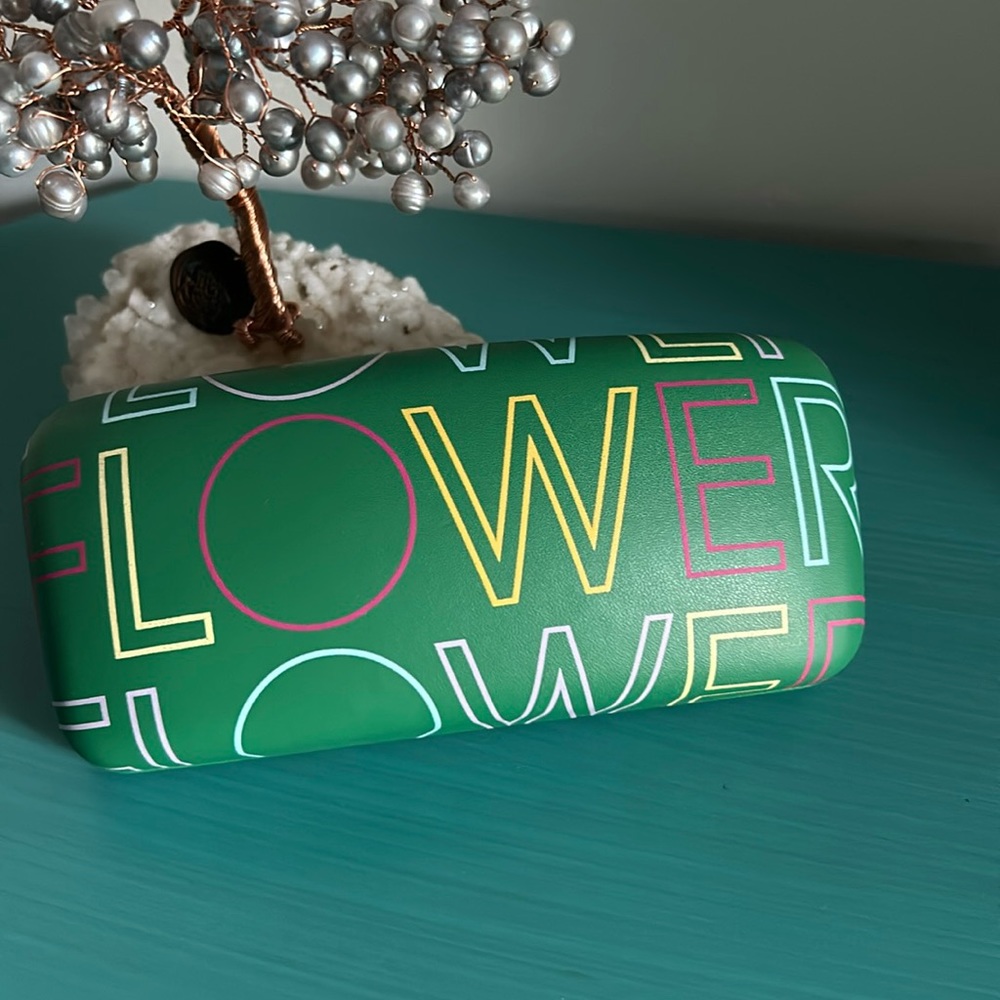 Hard Shell Clam Closure Sunglasses Travel Case Green with Graphic Print